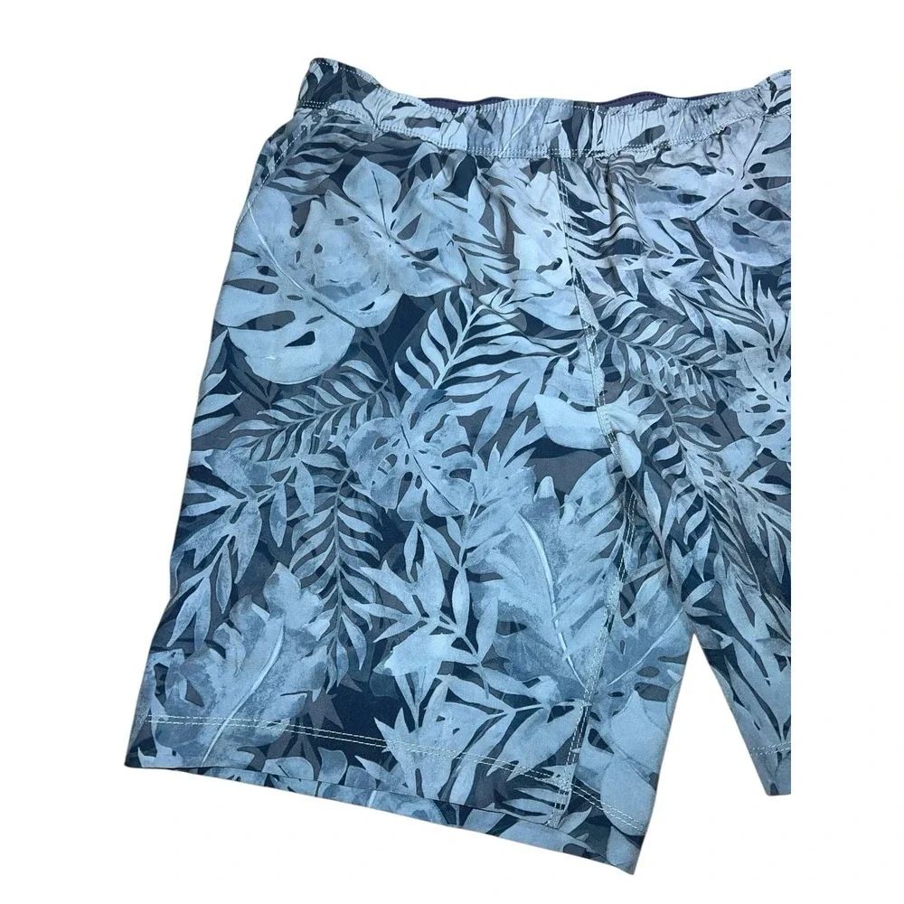 Speedo Swim Trunks Blue Floral Print Sz‎ Medium Drawstring Waist Pockets Lined
